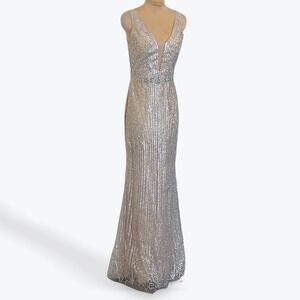 Soieblu Silver Sequin Prom Dress